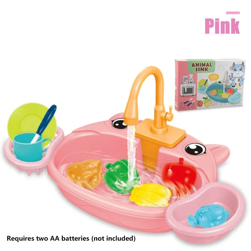 Children Play House Simulated Kitchen Dishwasher Sink Hand Basin Electric Circulating Water Kitchen Set Boy Girl Birthday Gifts