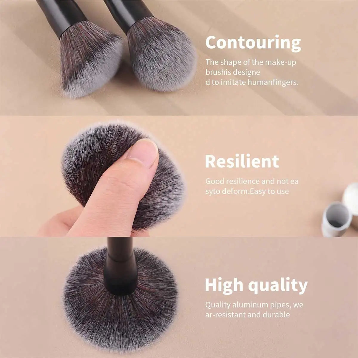 3pcs Professional Aluminum Tube Makeup Brush Set, Soft Foundation Brush, Blush Brush, Powder Brush, Concealer Brush