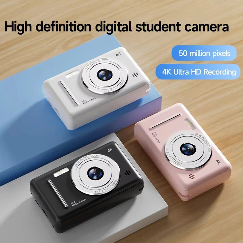 4K Digital Camera 50MP HD Retro Pocket Cameras Photography Travel Selfie Entry-Level Small Camera with 8x Zoom Compact Camcorder