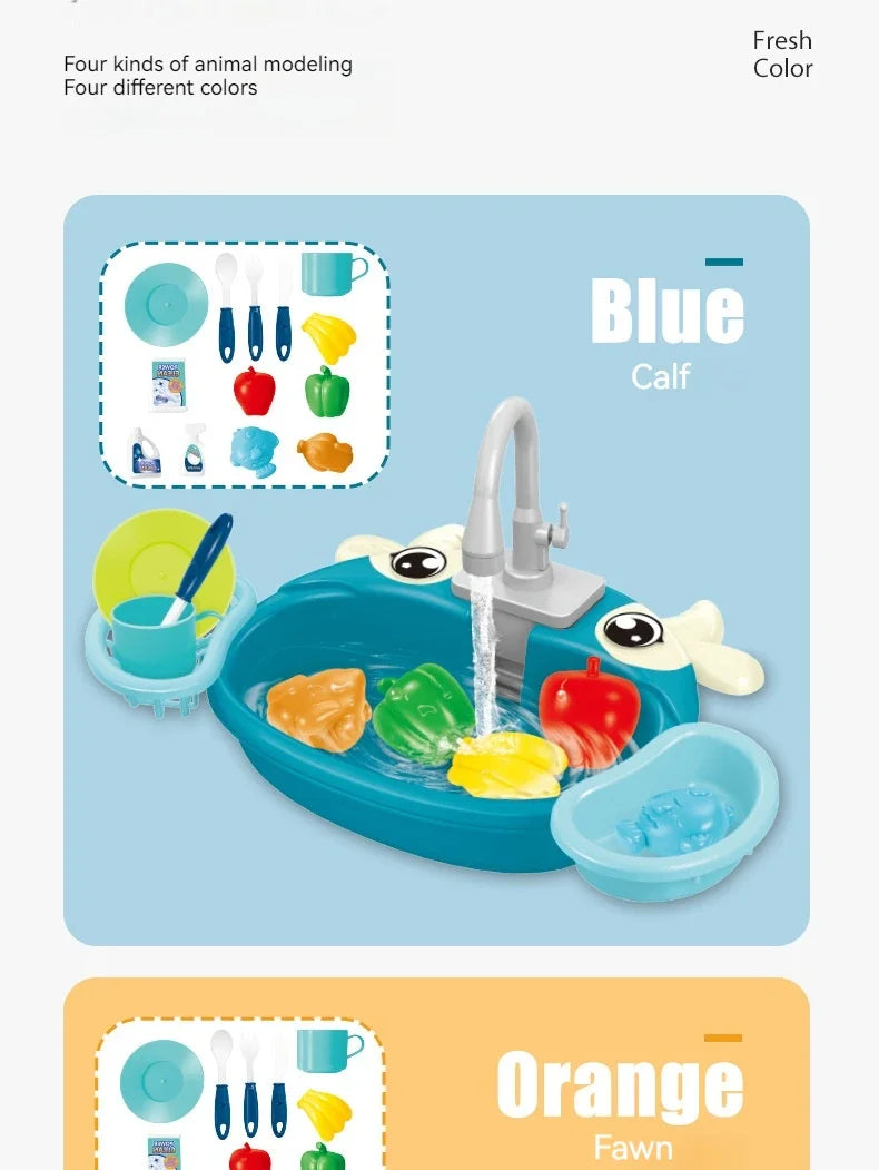 Children Play House Simulated Kitchen Dishwasher Sink Hand Basin Electric Circulating Water Kitchen Set Boy Girl Birthday Gifts