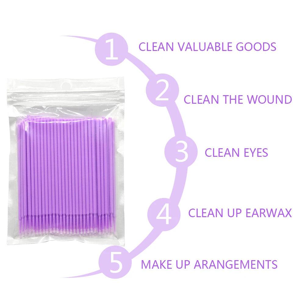 500/1000Pcs Eyelash Cleaning Brush Lash Extension Micro Cotton Swab Individual Eyelashes Microbrush Makeup Clean Remover Tools
