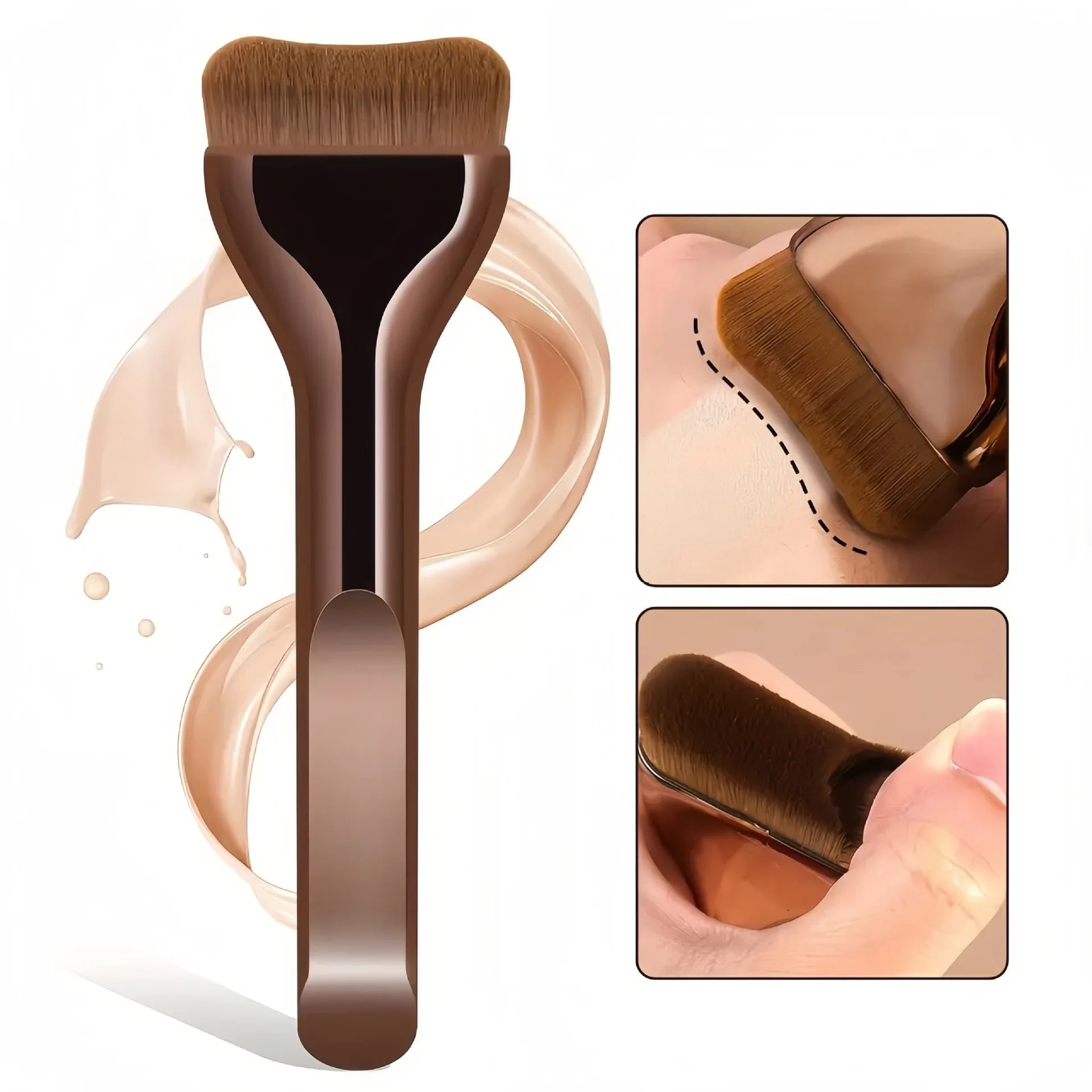 2Pcs Skin Friendly Comfortable Synthetic Hairs Makeup Brush Ultra-Soft Durable Foundation Brush Concealer Brush Contour Brush No