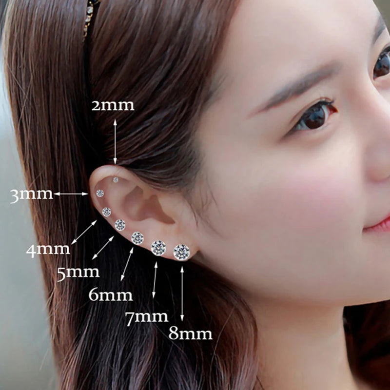 1 piece Medical Stainless Steel Crystal Zircon Ear Studs Earrings Tragus Cartilage Hypoallergenic Screws Piercing Jewelry