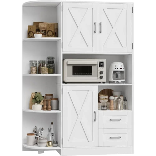 # Hot 60.4" Kitchen Storage Cabinet, Freestanding Kitchen Shelves With Doors And Shelves, Dining Sideboard With Microwave Shelf,
