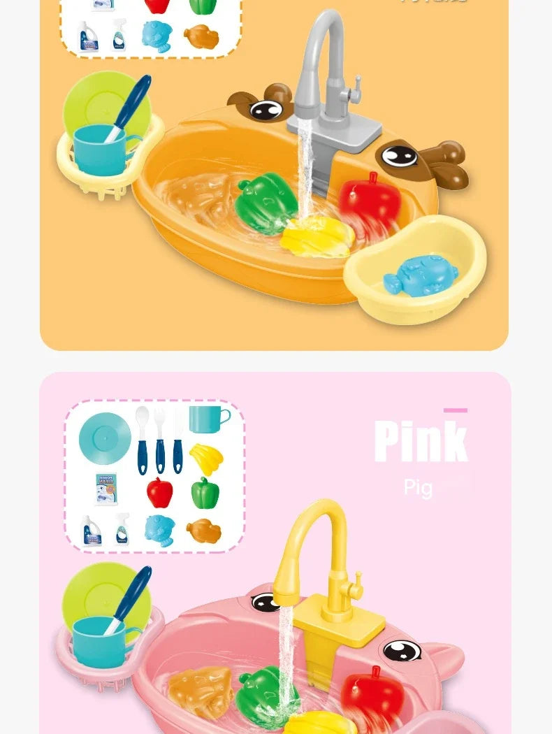 Children Play House Simulated Kitchen Dishwasher Sink Hand Basin Electric Circulating Water Kitchen Set Boy Girl Birthday Gifts