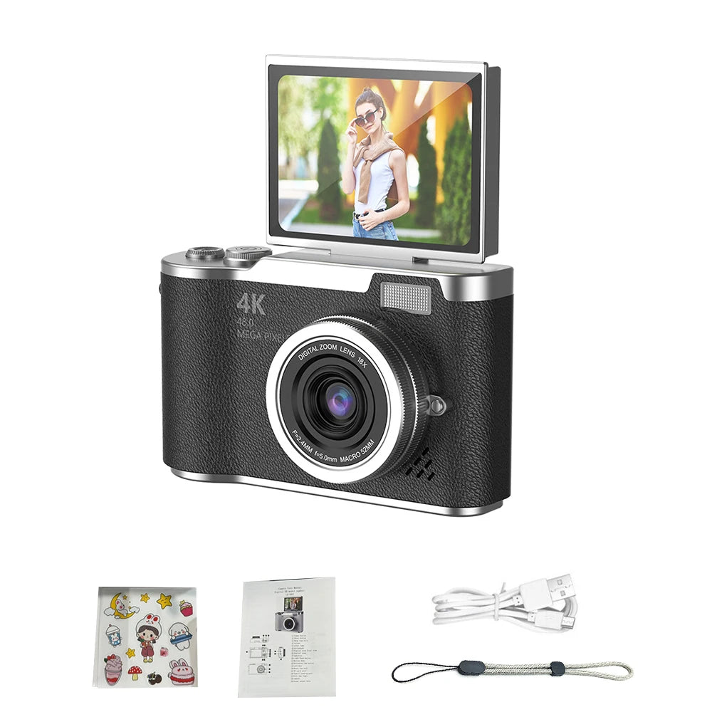 4K CCD 8X Digital Zoom Digital Camera for Student 48MP Compact Digital Photography Camera 180 Flip Screen Selfile Camera