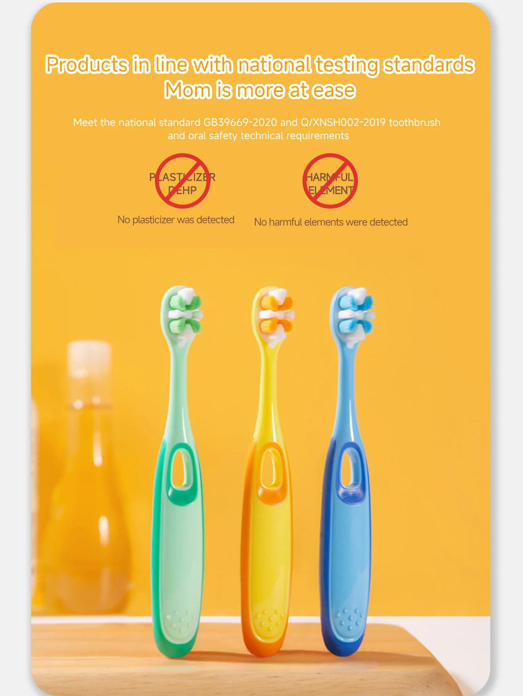 Children 3-12 years old ten thousand hair soft bristle toothbrush three colors available. Brush head with dust jacket