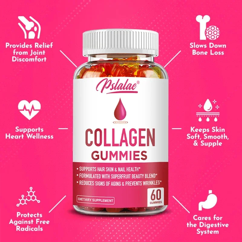 Collagen Gummies for Antioxidant Skin, Hair, Joints, Calcium Absorption, Digestion Immune System Health Supplement, Non-GMO