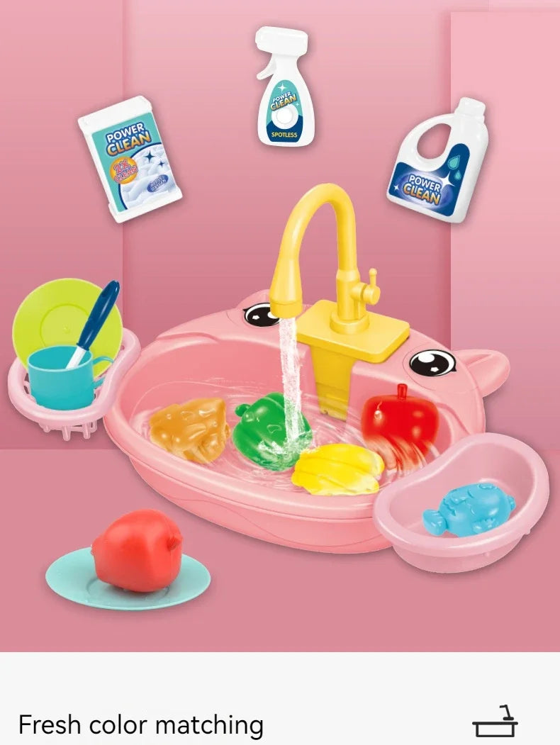 Children Play House Simulated Kitchen Dishwasher Sink Hand Basin Electric Circulating Water Kitchen Set Boy Girl Birthday Gifts