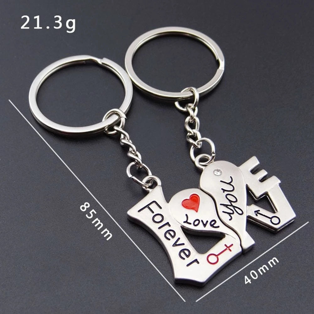 2pcs I Love You Key Chain Women Men Bag Pendant Couple Metal Red Heart Keychains Set For Boyfriend Girlfriend Valentine Day Gift