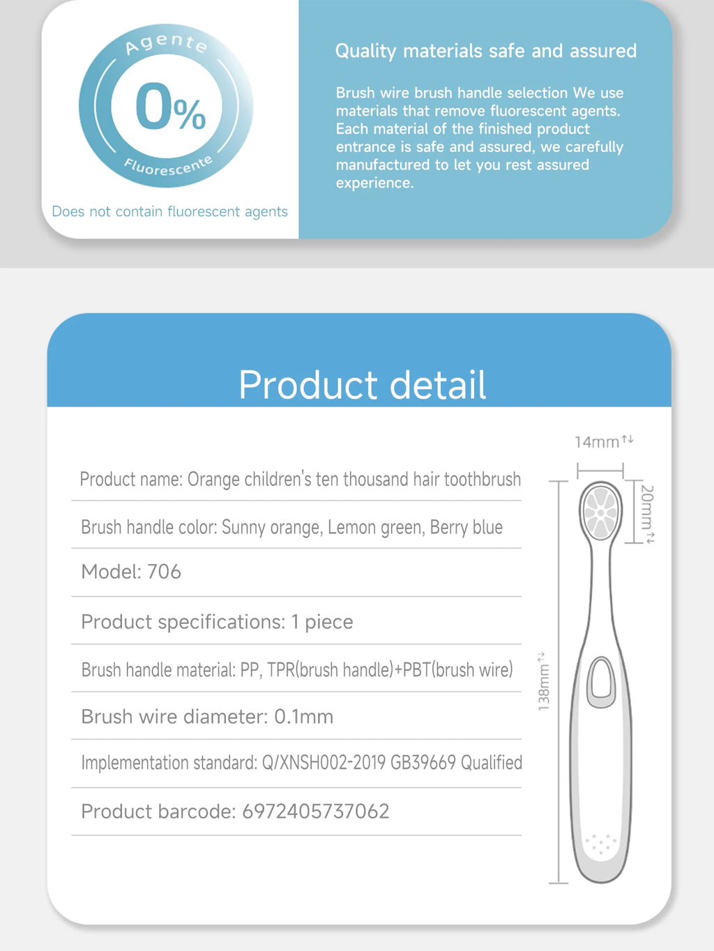 Children 3-12 years old ten thousand hair soft bristle toothbrush three colors available. Brush head with dust jacket