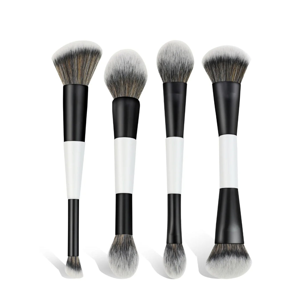 4Pcs Double Sided Makeup Brush Set For Foundation Contour Blending Highlight Powder Blush Applicator