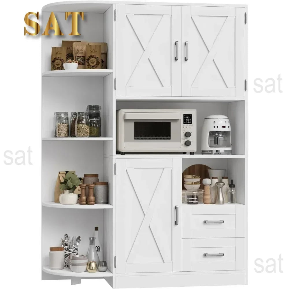 # Hot 60.4" Kitchen Storage Cabinet, Freestanding Kitchen Shelves With Doors And Shelves, Dining Sideboard With Microwave Shelf,