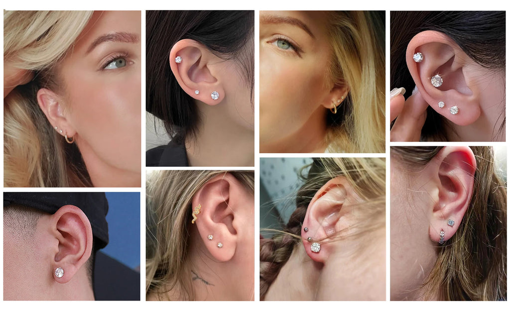 1 piece Medical Stainless Steel Crystal Zircon Ear Studs Earrings Tragus Cartilage Hypoallergenic Screws Piercing Jewelry