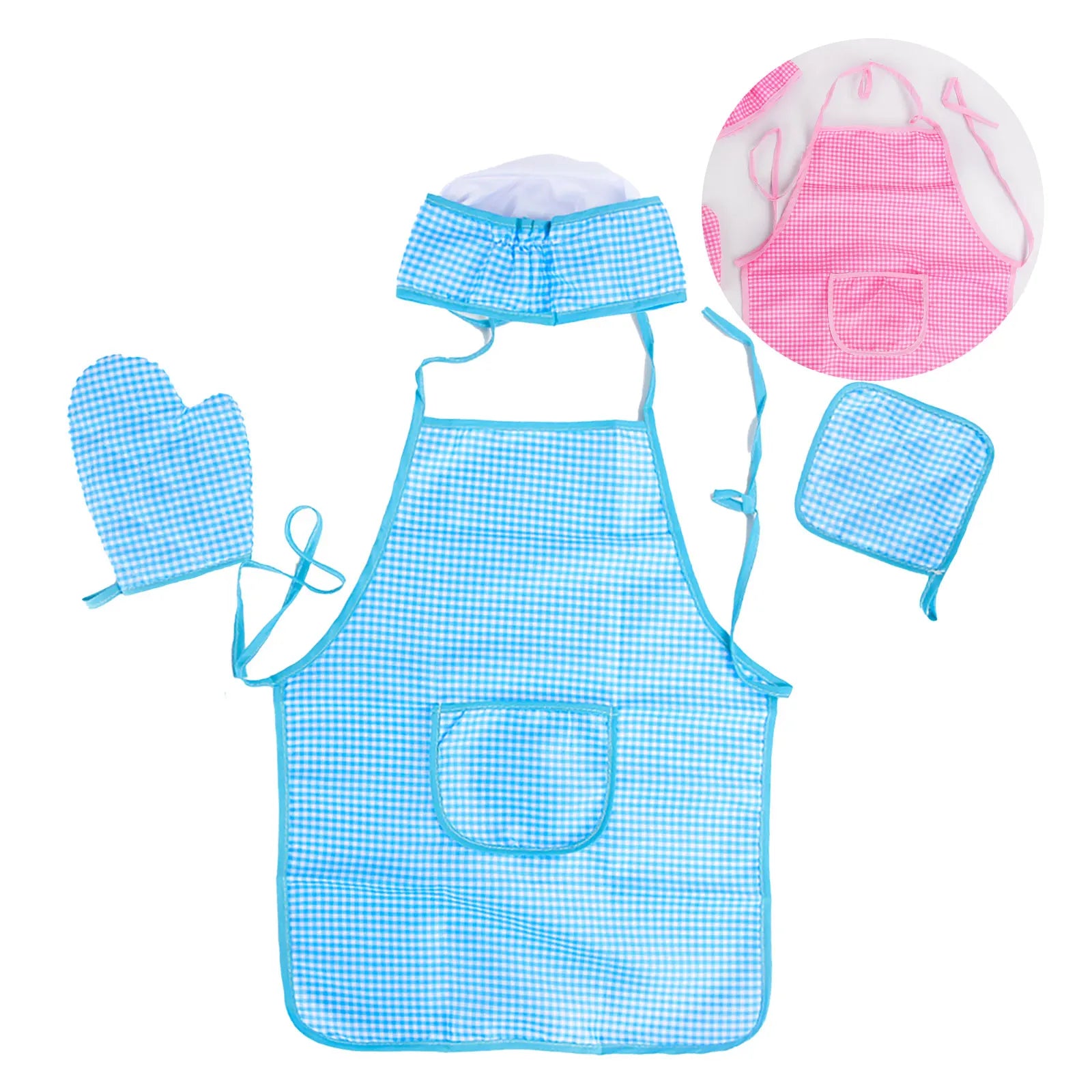 Children Playing House Role-Playing Kitchen Boys And Girls Dressing Up Clothes Chef Set Baking Cooking Tools Plaid Apron Toys