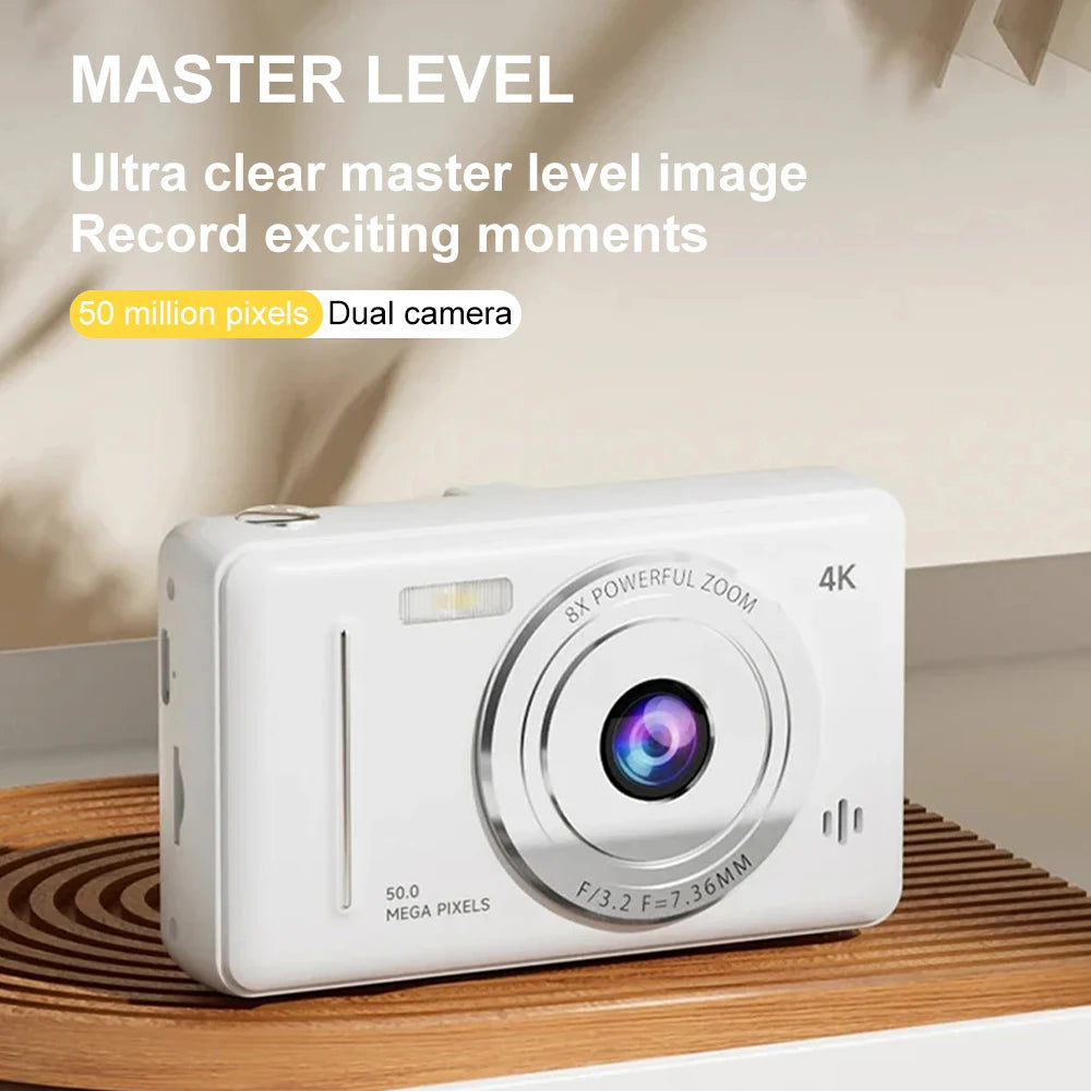 4K Digital Camera 50MP HD Retro Pocket Cameras Photography Travel Selfie Entry-Level Small Camera with 8x Zoom Compact Camcorder