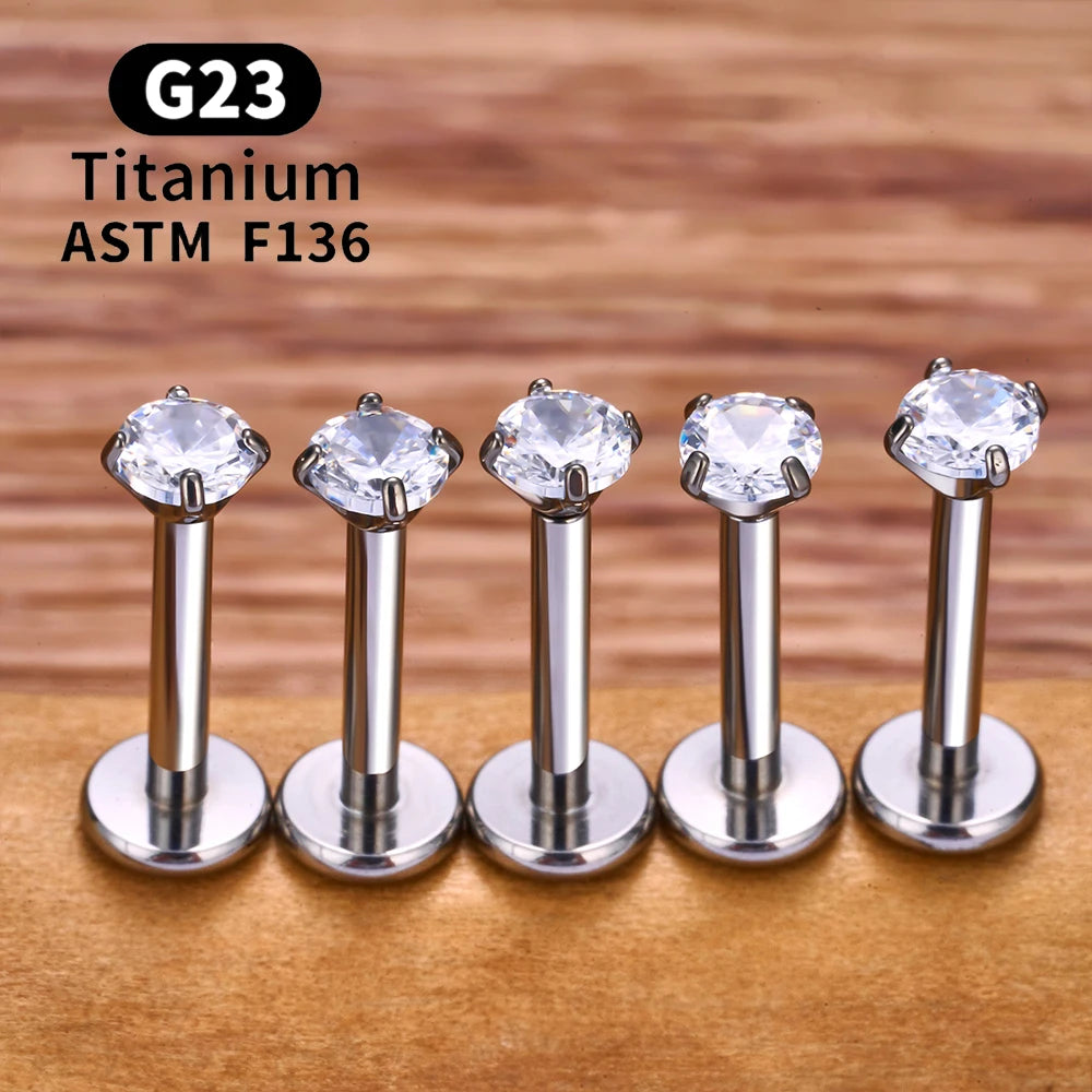 10/50PCS G23 Ttianium Piercing Labret Lip Stud Ring CZ 16G Internal Thread Stud Earring Ear Tragus Cartilage Helix Daith Jewelry