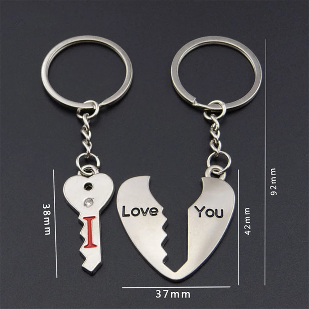 2pcs Couple I Love You Forever Key Locks Keyring Women Metal Heart Keychains Set For Boyfriend Girlfriend Valentine'S Day Gifts