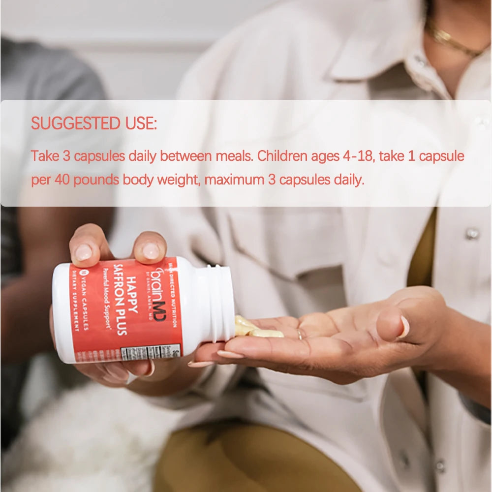 Happy Saffron Plus Supplements - Saffron Flower Extract Supplement for Eye Health Support - Mood Enhancer for Men & Women