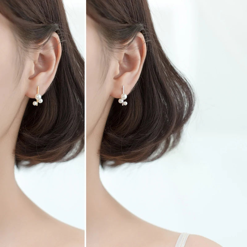 Modian Classic 925 Sterling Silver Temperament Ear Pin for Women Fashion Elegant Pearl Geometric Stud Earring Fine Jewelry