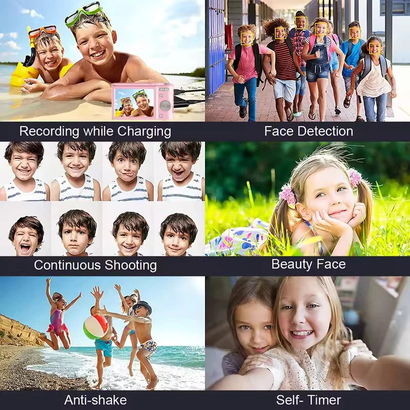 4K Digital Camera 24 Million Pixels Children Camcorder 16x Zoom Compact Cameras Auto Focus for Kids Adult Beginners Photograph