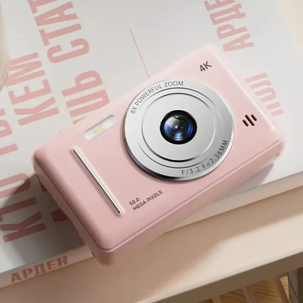 4K Digital Camera 50MP HD Retro Pocket Cameras Photography Travel Selfie Entry-Level Small Camera with 8x Zoom Compact Camcorder