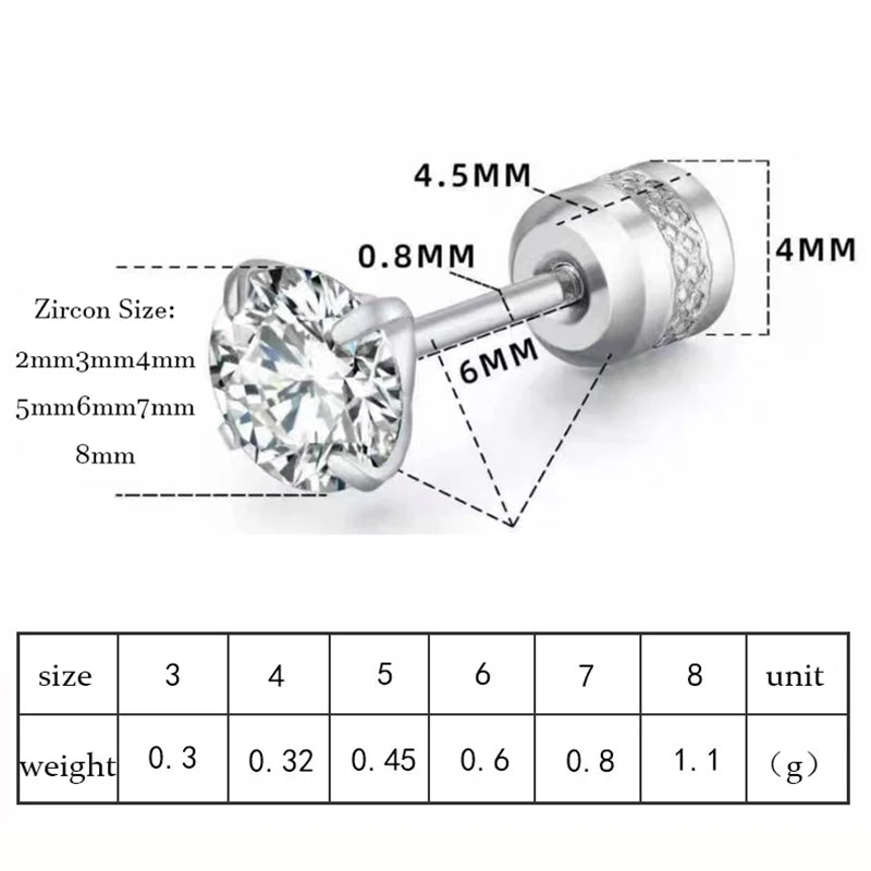 1 piece Medical Stainless Steel Crystal Zircon Ear Studs Earrings Tragus Cartilage Hypoallergenic Screws Piercing Jewelry