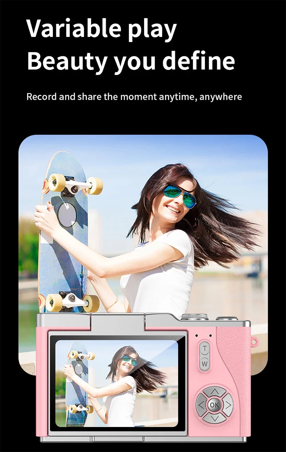 4K CCD 8X Digital Zoom Digital Camera for Student 48MP Compact Digital Photography Camera 180 Flip Screen Selfile Camera