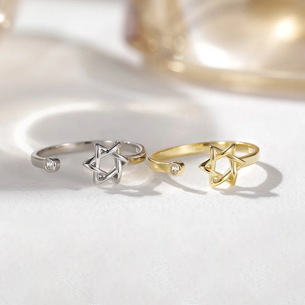 Monkton Real S925 Sterling Silver Hollow Hexagon Ring for Women Fashion Open Star of David Silver 925 Jewelry Promise Ring