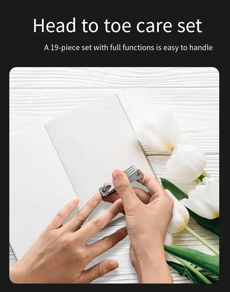 19PCS Professional Pedicure Nail Scissors Tool Nail Clipper Set Stainless Steel Manicure Cutter Trimmer Ear Spoon Nail Clipper