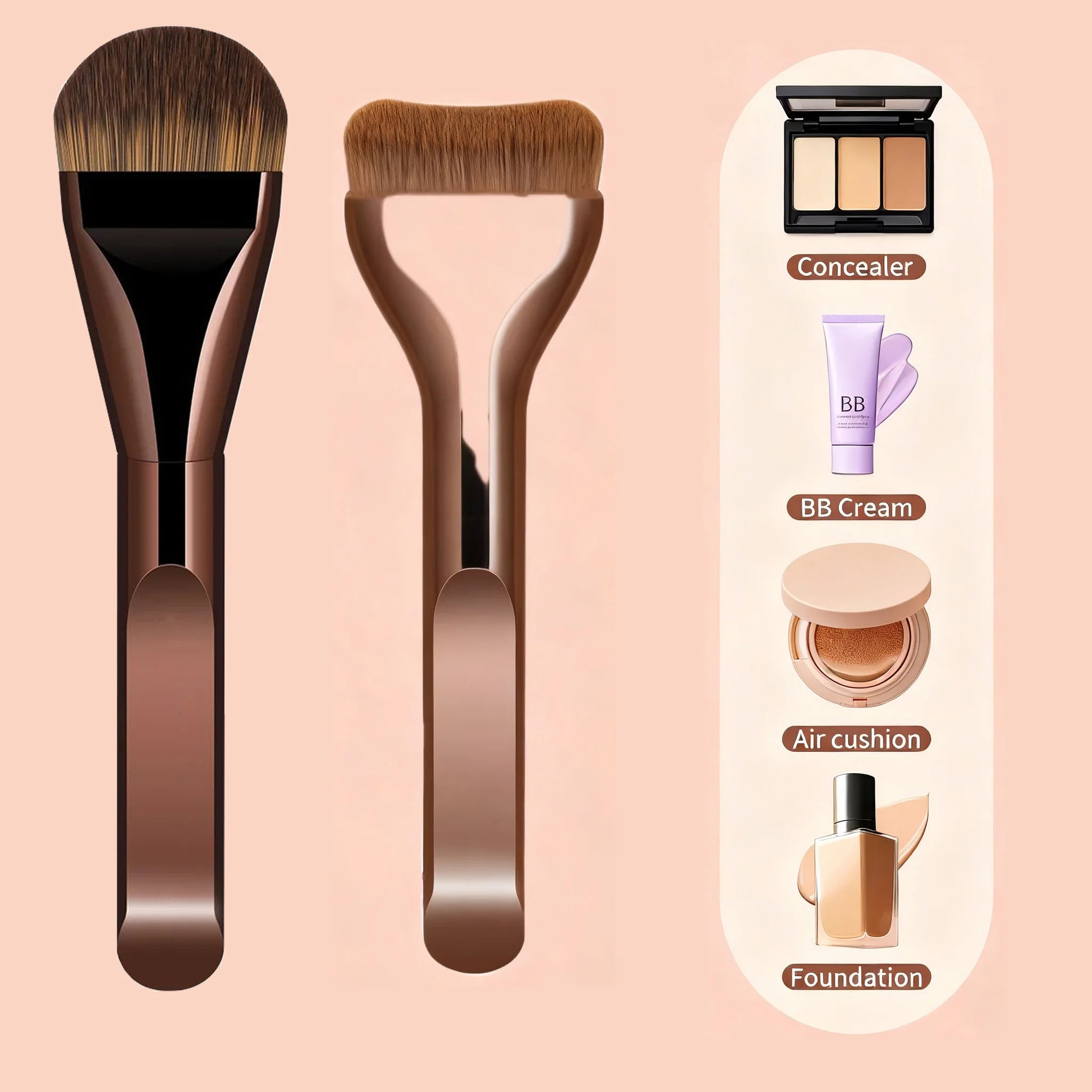 2Pcs Skin Friendly Comfortable Synthetic Hairs Makeup Brush Ultra-Soft Durable Foundation Brush Concealer Brush Contour Brush No