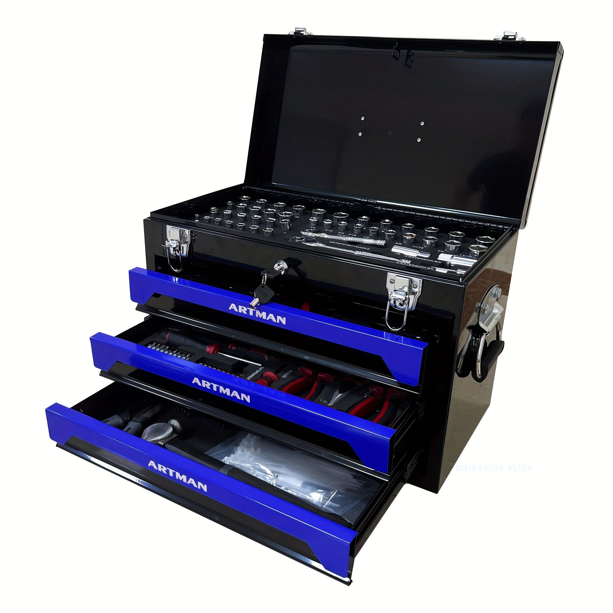 239/439pcs Mechanic'S Tool Collection, Home Tool Kit Featuring a Sturdy 3-Drawer Metal Storage Box, Portable Toolbox Suitable for Home And Automotive Repairs.