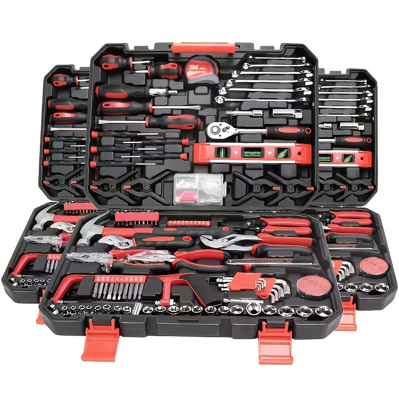 239/439pcs Mechanic'S Tool Collection, Home Tool Kit Featuring a Sturdy 3-Drawer Metal Storage Box, Portable Toolbox Suitable for Home And Automotive Repairs.