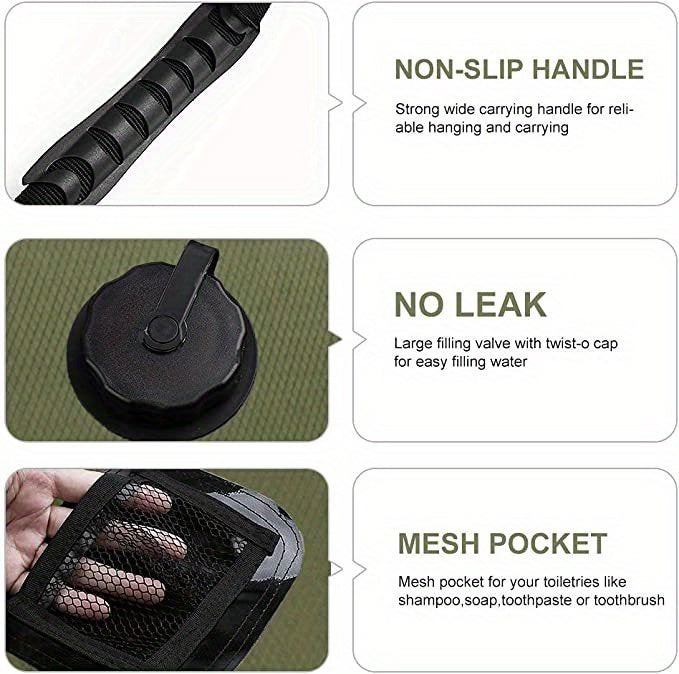 5 Gallon Solar-Powered Portable Shower Bag - Rapid Heating, Removable Hose & Adjustable Showerhead for Ultimate Outdoor Hygiene on Camping, Hiking, Beach Trips