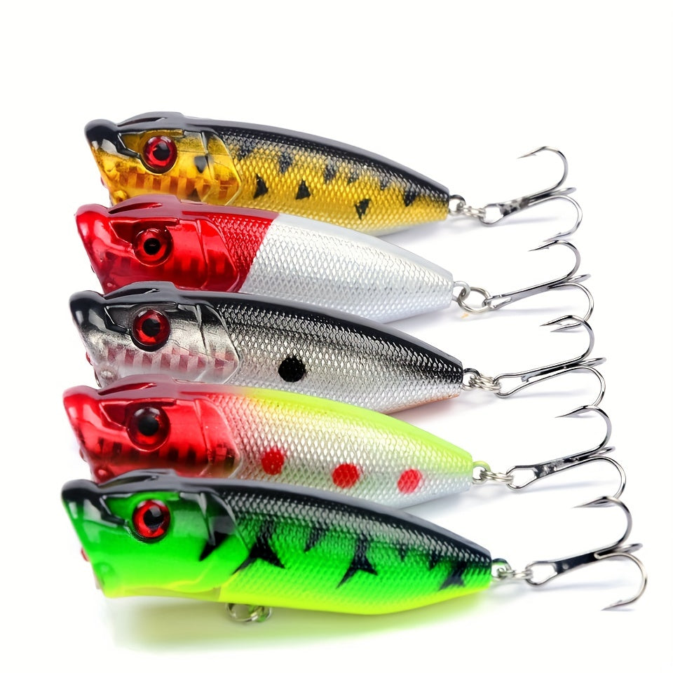 5pcs Premium Topwater Popper Fishing Lures - High-Quality Artificial Wobblers with 6# Hooks - Perfect for Catching Big Fish, 6.5cm/2.56inch, 12g, Hard Bait, Lifelike Action, Durable Construction, and Irresistible Colors