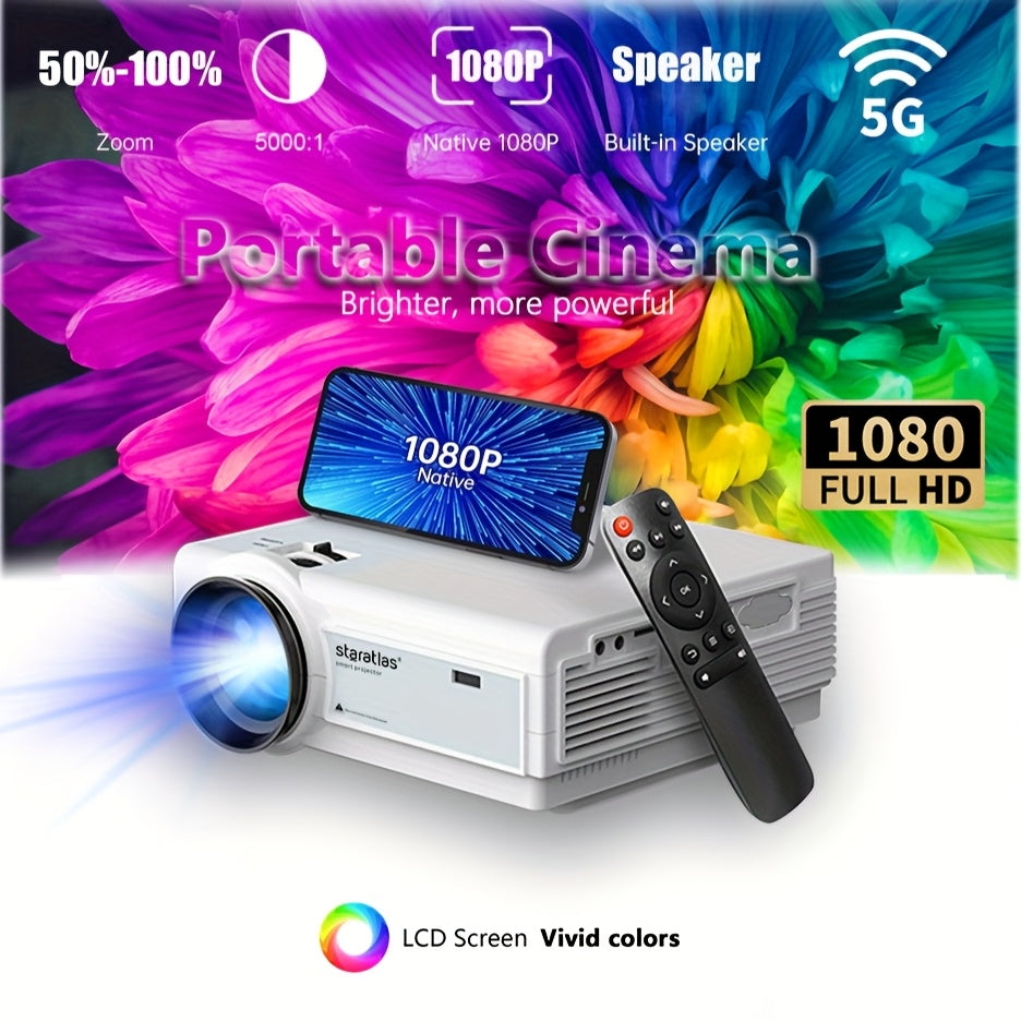 4K Projector with WiFi Portable Native 1080P Projector Outdoor Movie Projectors for Home Cinema Mini Projector Compatible with HDTV, USB, AV, Fire Stick, PS5, Projector for Smartphone Office Electronics Projector
