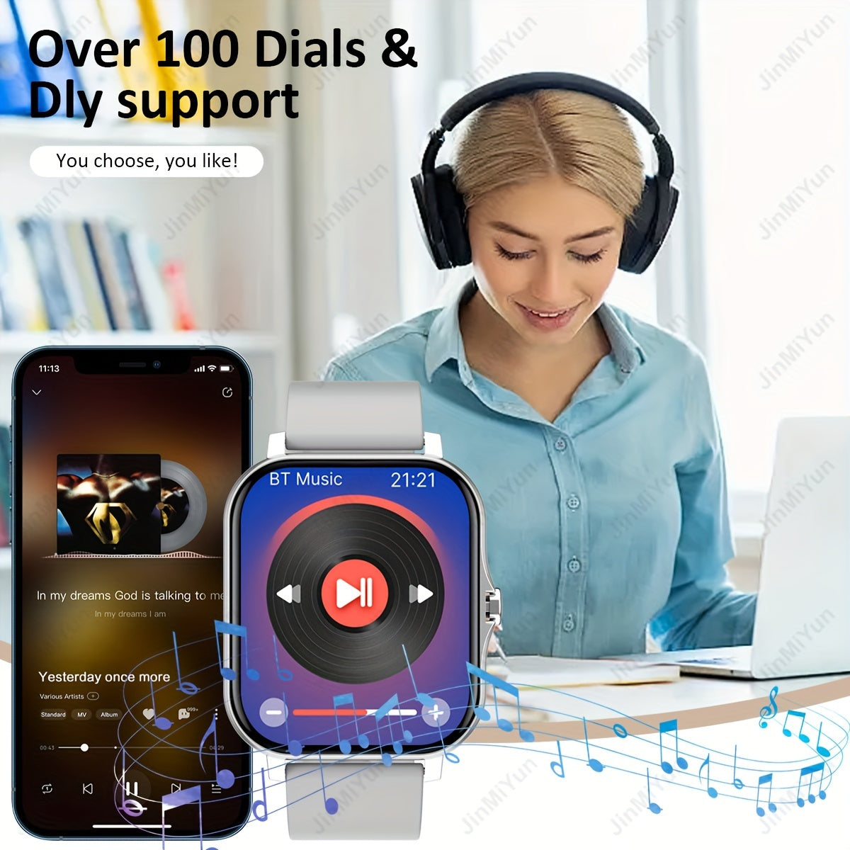 4.65cm Full Touch Screen Sports Smartwatch - Wireless Calling, Message Alerts, Multiple Sport Modes, Music Playback & Fitness Tracker - for Android & for iPhone