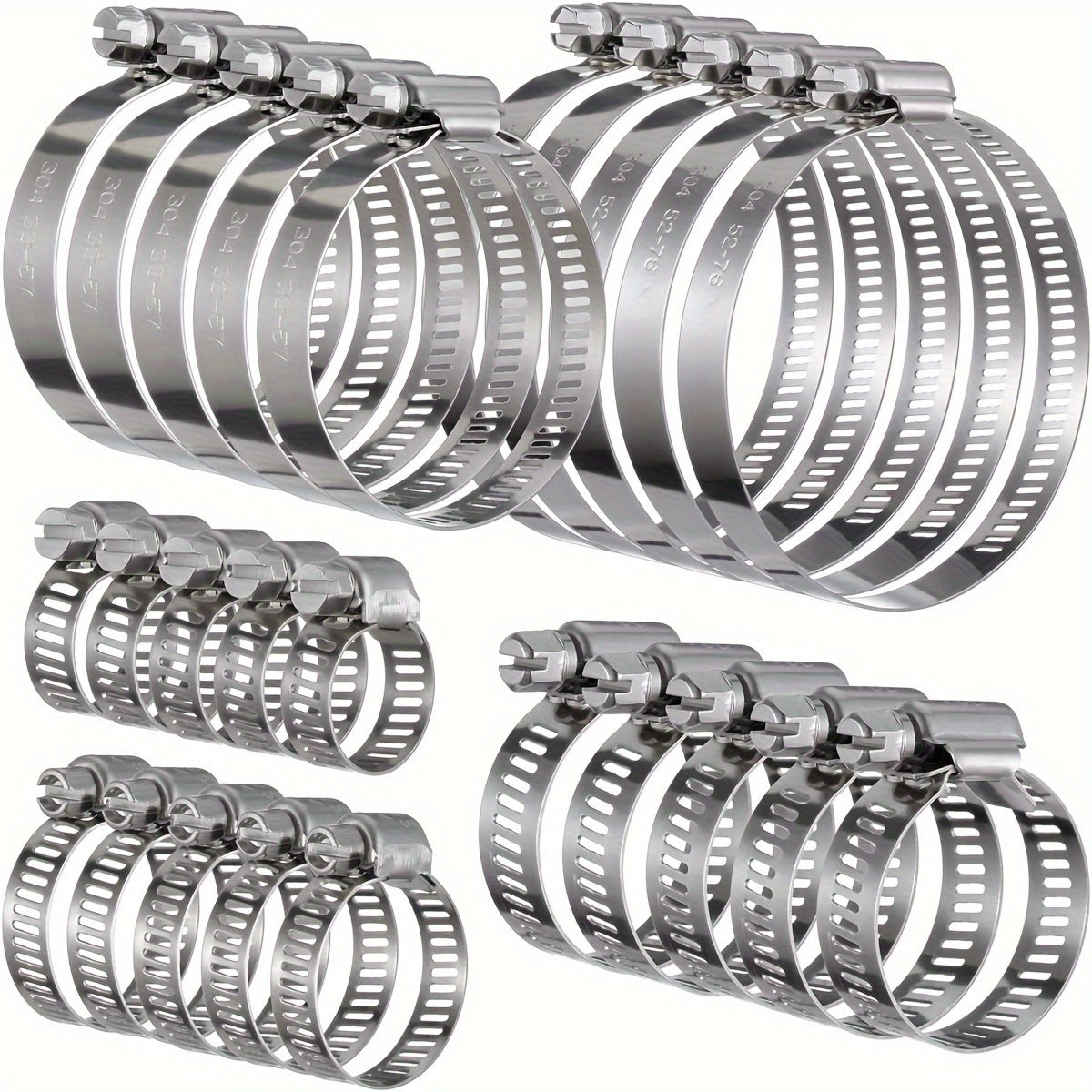 25pcs Heavy-Duty 304 Stainless Steel Hose Clamp Assortment Kit with Adjustable Worm Gear Screw Clamps (25/64” to 2-3/4”, 10-76mm) for Plumbing, Automotive, Fuel Lines, Radiator, Tubes -  Pipe Clamps for DIY & Professional