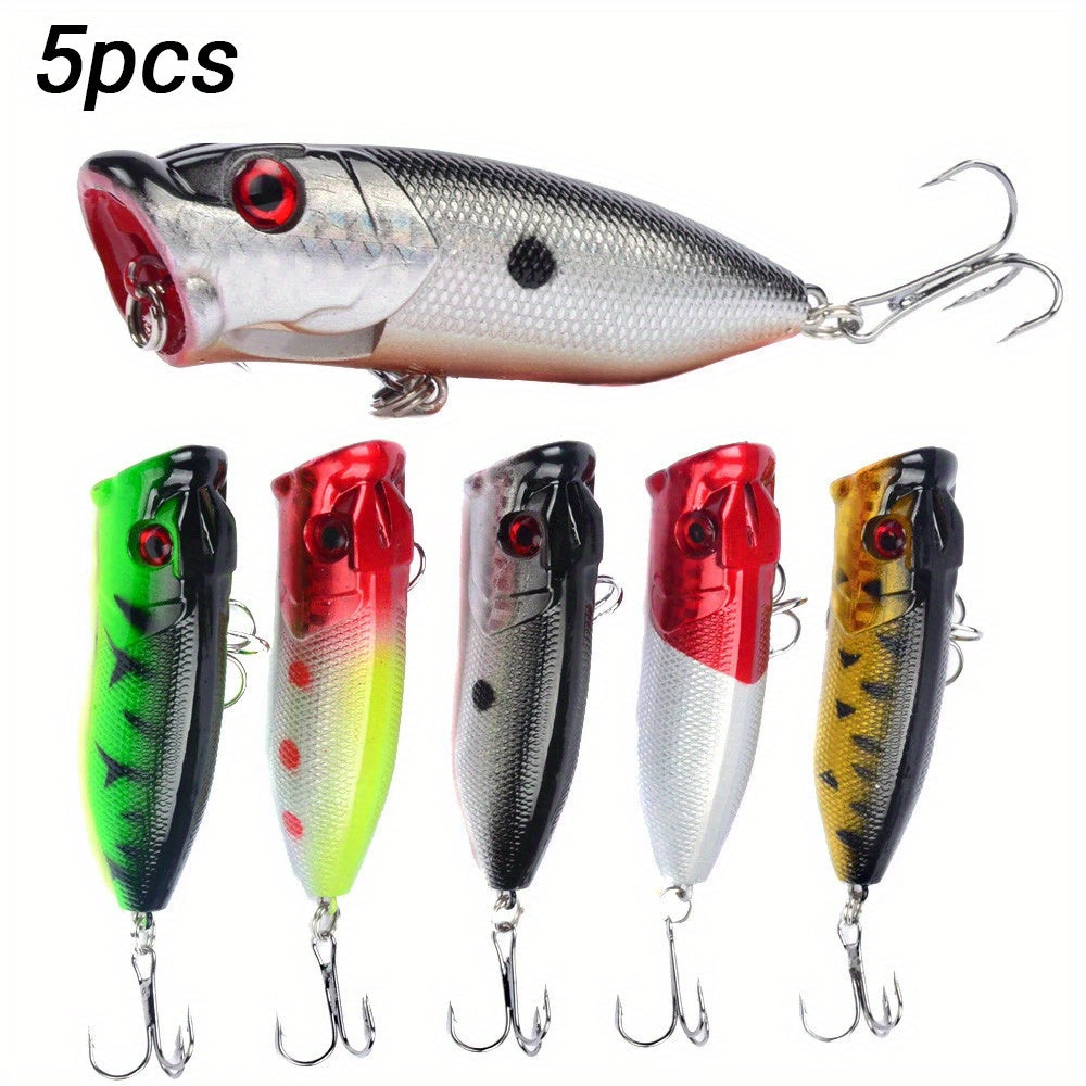 5pcs Premium Topwater Popper Fishing Lures - High-Quality Artificial Wobblers with 6# Hooks - Perfect for Catching Big Fish, 6.5cm/2.56inch, 12g, Hard Bait, Lifelike Action, Durable Construction, and Irresistible Colors