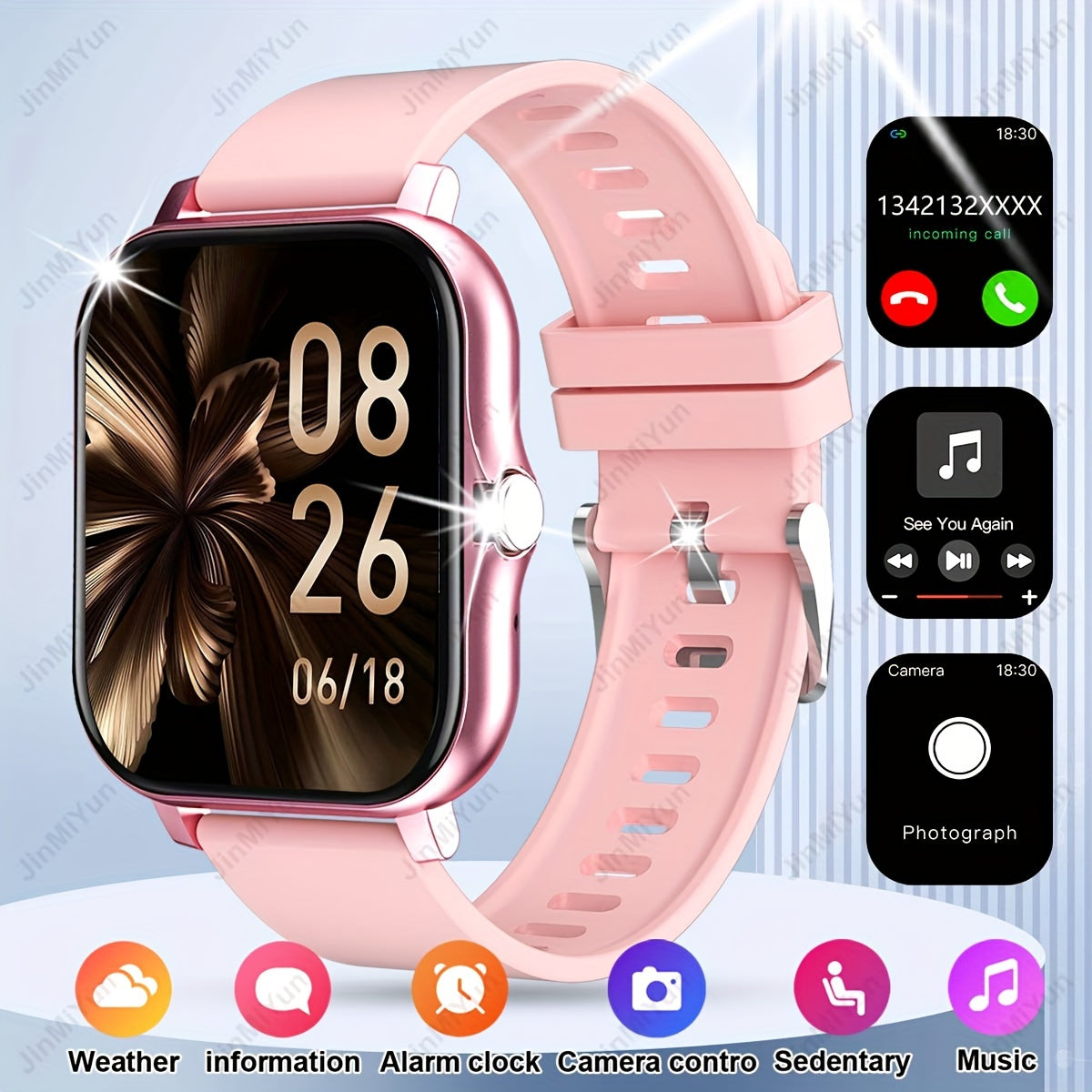 4.65cm Full Touch Screen Sports Smartwatch - Wireless Calling, Message Alerts, Multiple Sport Modes, Music Playback & Fitness Tracker - for Android & for iPhone