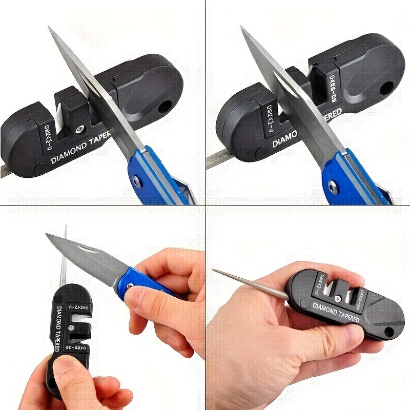 4-in-1 Portable Sharpening Tool for Camping Knives - Durable Iron Material, Ideal for Outdoor Activities, Camping, Hiking, Fishing, and Hunting