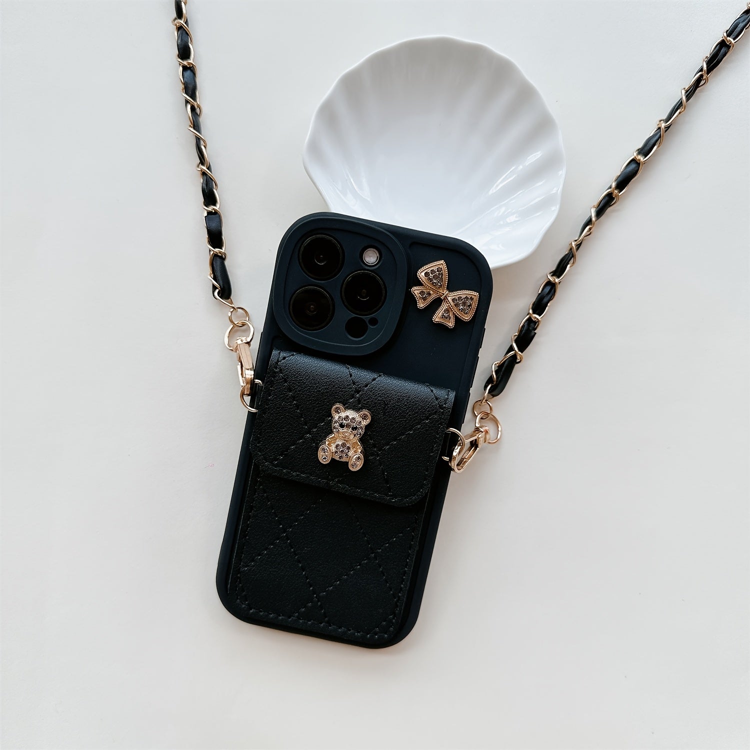 3D Cartoon Bear with Bowknot Mobile Phone Case, with Lanyard, Suitable for iPhone 16/15Promax/15/16plus/14 with Lanyard, Can be Carried Diagonally, 12/13promax Full Cover Soft Case 11 Protective Case Coin Wallet