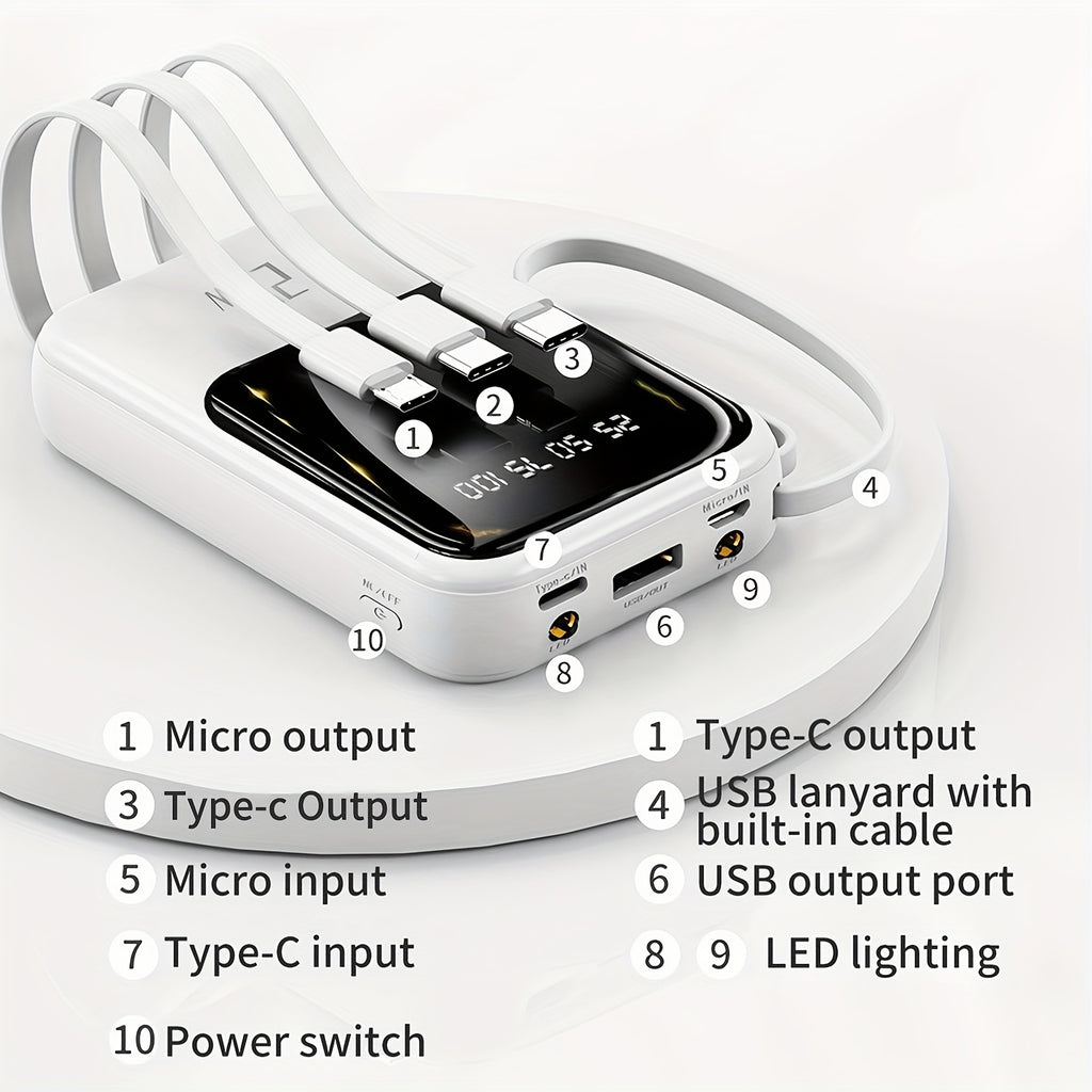 10000mAh Power Bank, 66W PD 3.0+QC 4.0 Fast Charging Portable Charger with Built-in Lightning & USB-C In&Out Cables, Battery Pack for iPhone 16/15/14 Series, Galaxy, iPad, AirPods, Portable Phone Charger, Onthego Power, Emerg