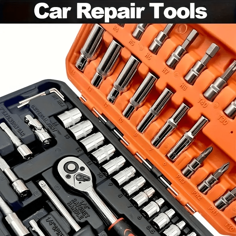 53pcs Universal Car Repair Tool Set - Comprehensive Automotive Maintenance Solution - High-Quality Durable Accessories Suitable for DIY Repairs and Daily Use, Industrial Professional Manual Tool Kit Including Socket Wrenches,