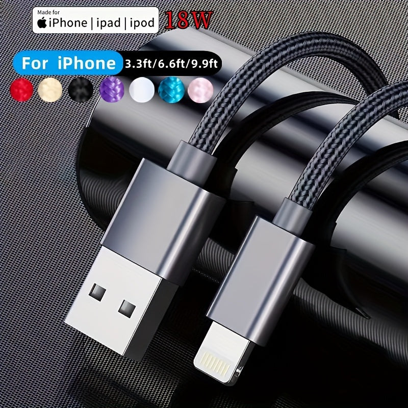 3.3ft/6.6ft/9.9ft USB 18W Fast Charging Data Cable - For IPhone 14/13/12/11 Pro Max/12 Mini/XR/XS/X/8/7/6 Plus/SE For IPad.