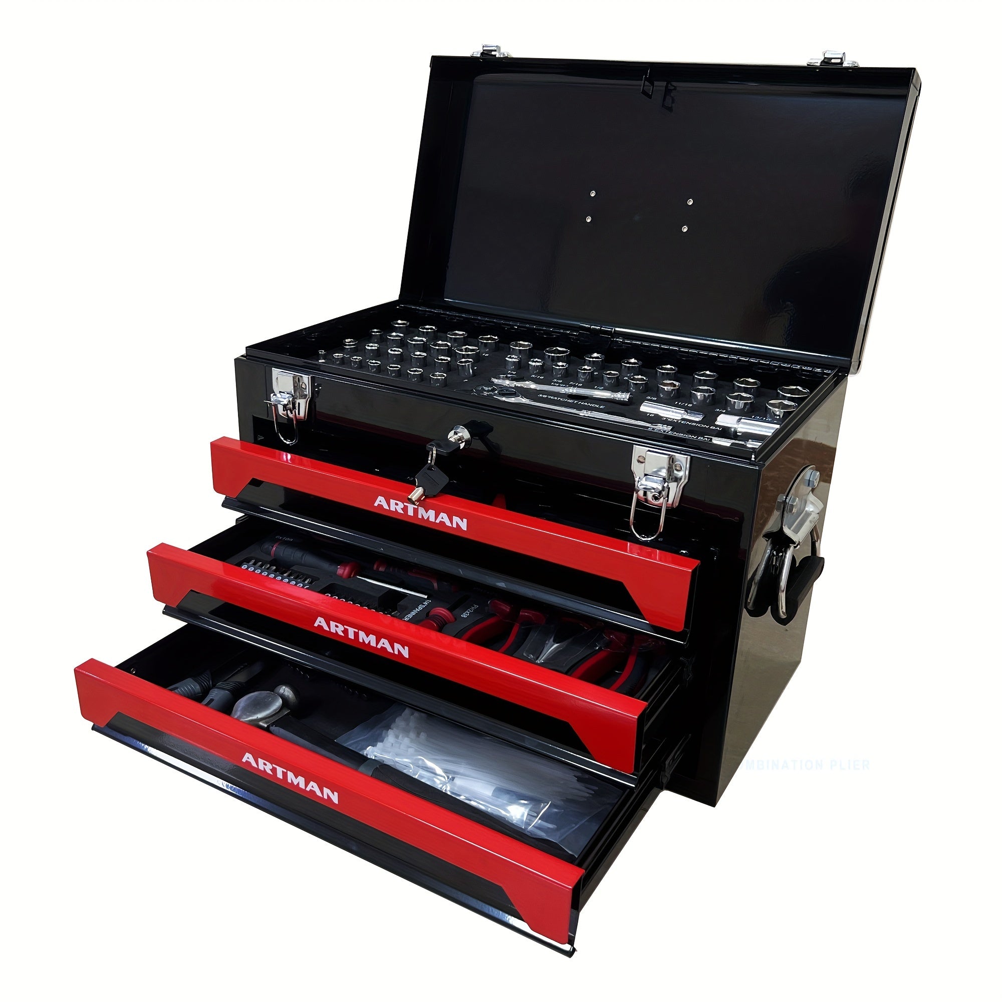 239/439pcs Mechanic'S Tool Collection, Home Tool Kit Featuring a Sturdy 3-Drawer Metal Storage Box, Portable Toolbox Suitable for Home And Automotive Repairs.
