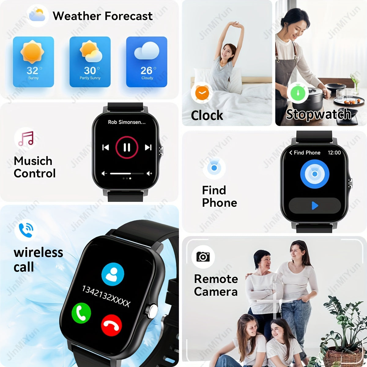 4.65cm Full Touch Screen Smartwatch for Men & Women – Sports Outdoors Fitness Watch with Wireless Call & Message Alerts, Multiple Sports Modes, Remote Camera/Music, Activity Tracker, Compatible with Android & iPhone, Non-Wa