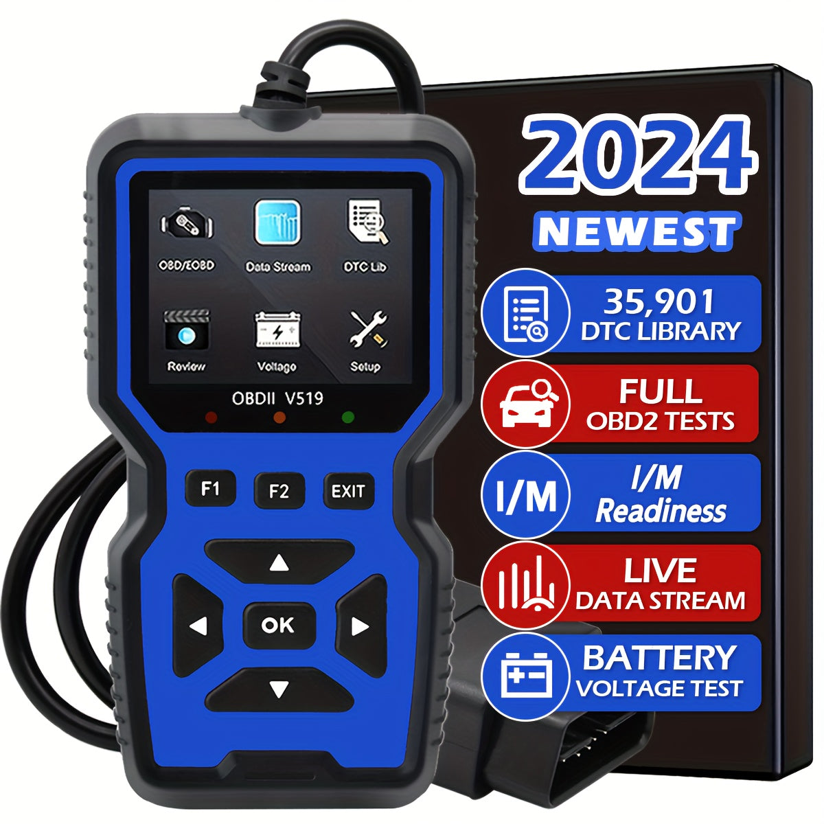 35,901 DTC Library Onretul Automotive OBD2 Scanner Tool, Full OBD2 Functions, Code Reader, Quickly Clear Fault Code, Start Engine In Seconds, Mode 6 And 8, O2, Battery Voltage Test, Data Stream, Suitable For All OBDII/EOBD Ca